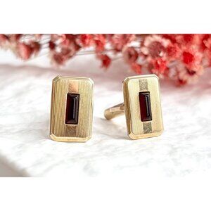 Modernist Faux Garnet Gold Toned Vintage Retro 80's Style Men's Cuff Links